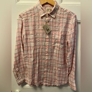 Faherty linen laguna “rose rock plaid” button down shirt